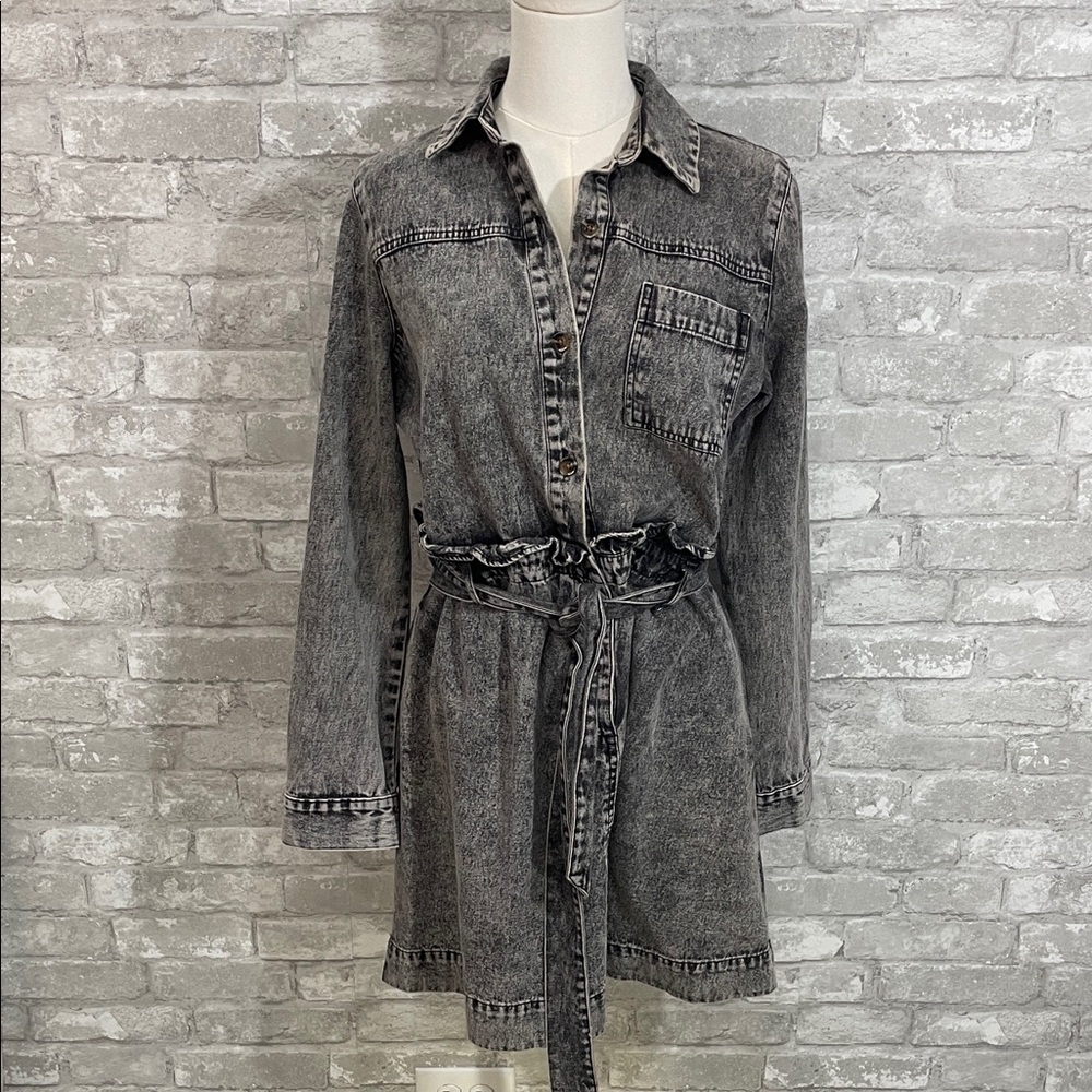 Who What Wear Black Washed  Belted Denim Dress